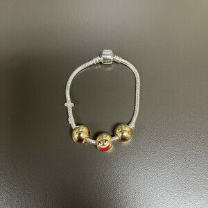 Silver-tone Gold-tone Beads Faces Chain Women's Fashion Bracelet NWOT